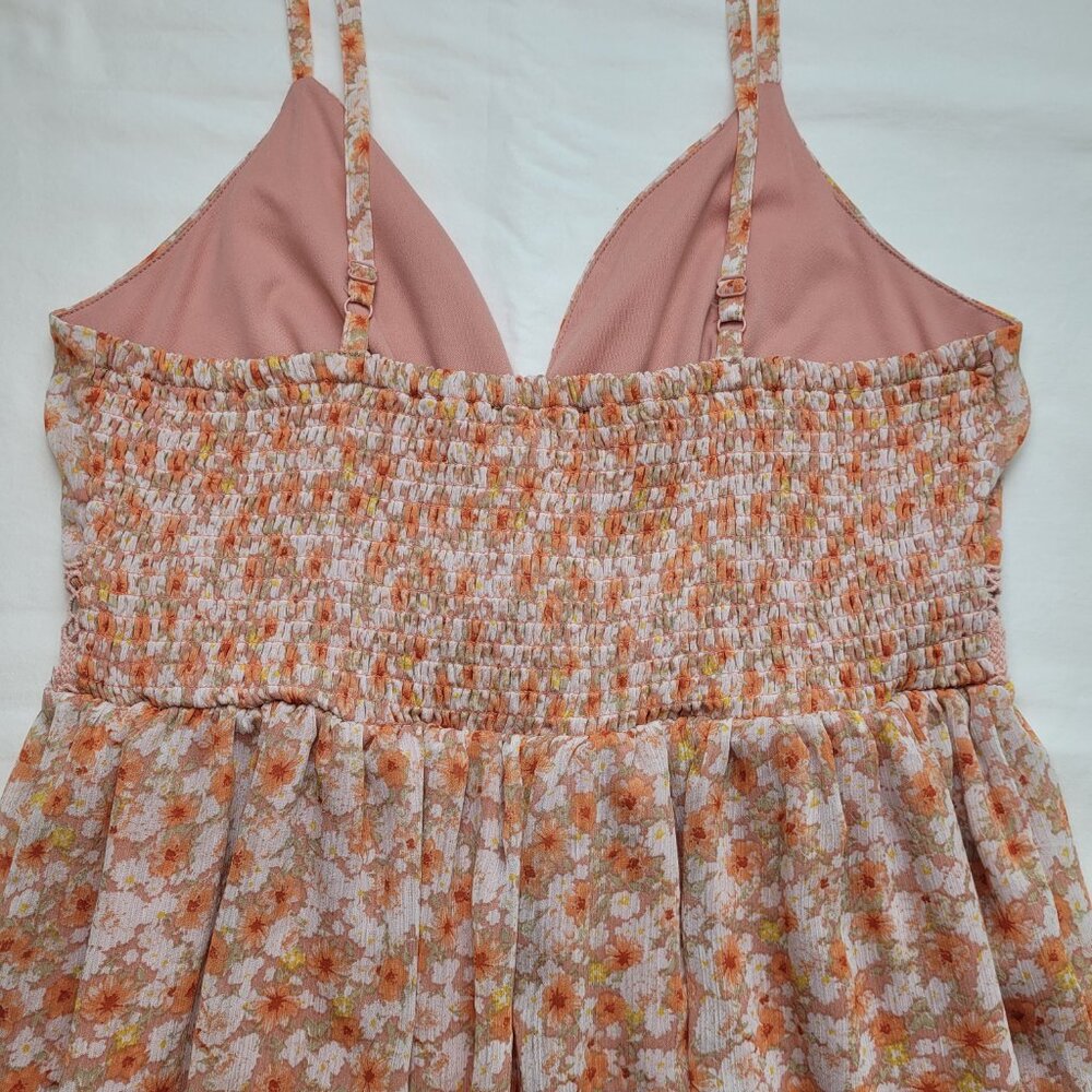 Almost Famous Floral Mini Dress Crochet Waist Ruffle Hem Sun Dress Boho Large - Picture 10 of 11
